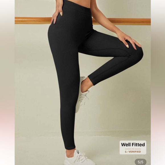 SHEIN Black Ribbed Leggings - Picture 1 of 4